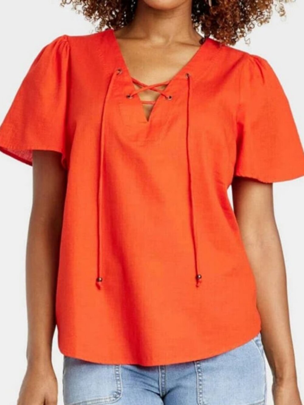 Knox Rose Women Orange Short Sleeve Blouse XXL